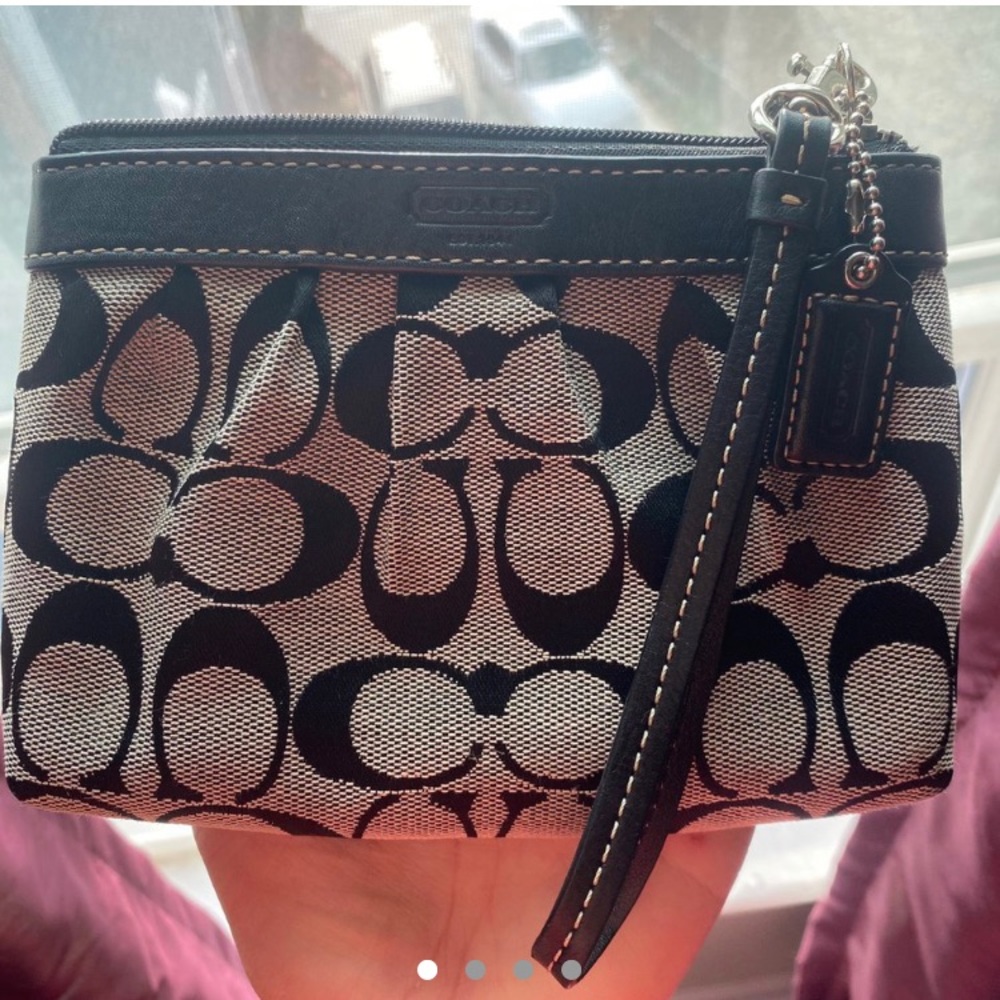 Coach black and white monogram wristlet